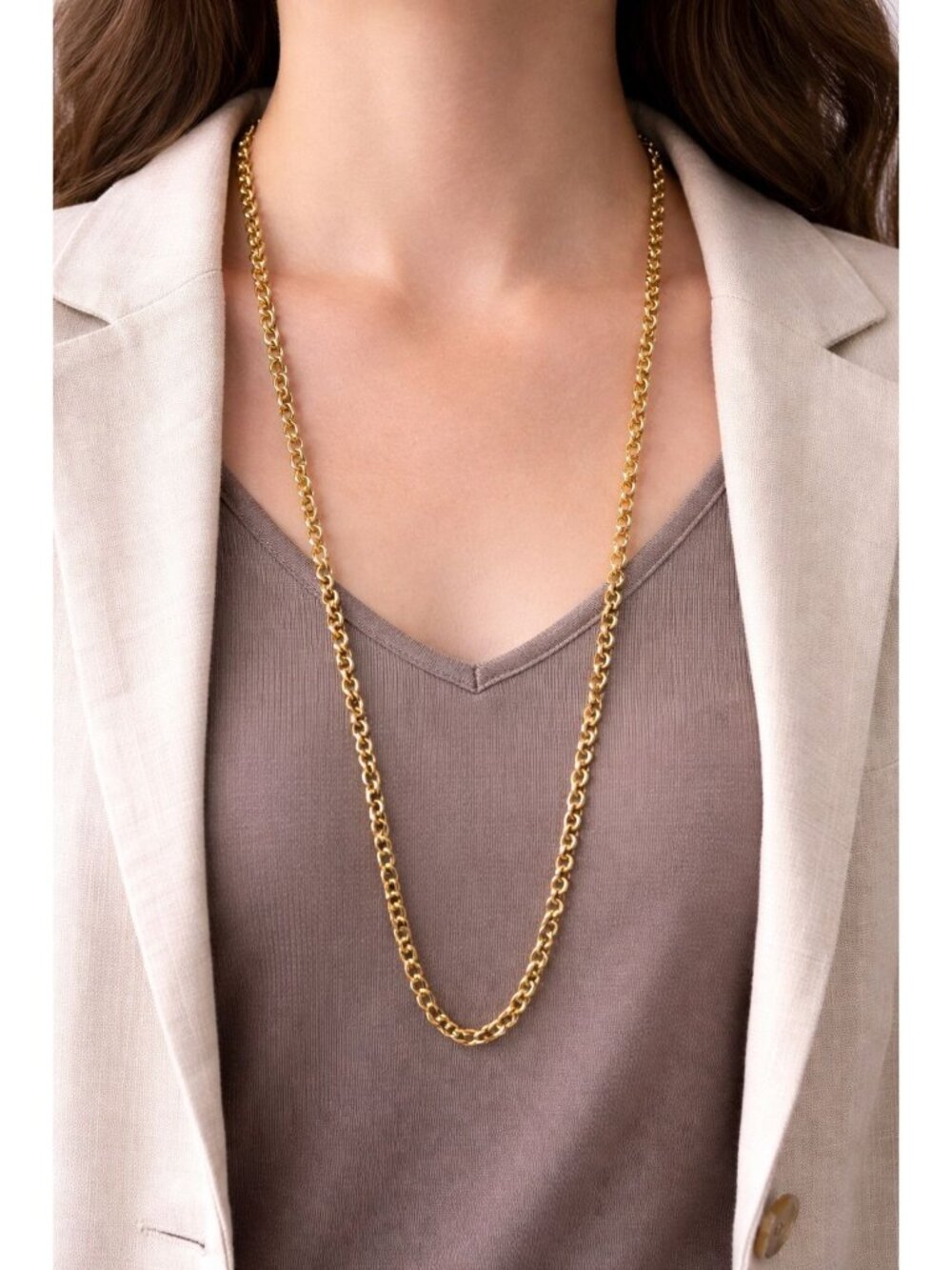 Taylor Ltd Gold Tone Dual Rings Chain 26.5 inch Classic Necklace